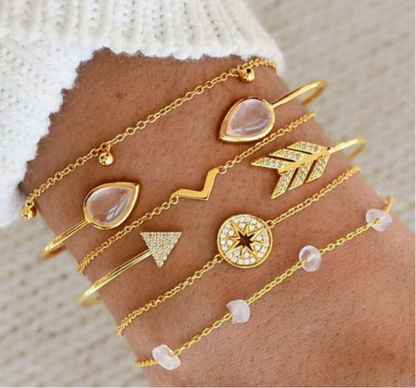 Boho Geometric Bracelet &amp; Bangle Sets For Women Vintage Star Map Hand Heart charm Beads Chains Fashion Jewelry Accessories