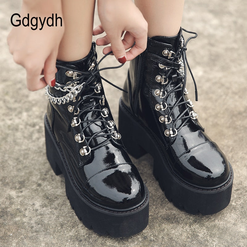 Patent Leather Gothic Black Boots