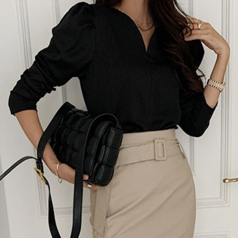 Puff Sleeve V-neck Blouse