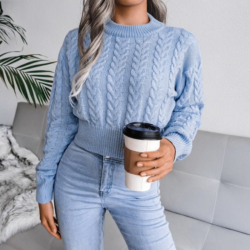 Knitted Crop O-Neck Sweater