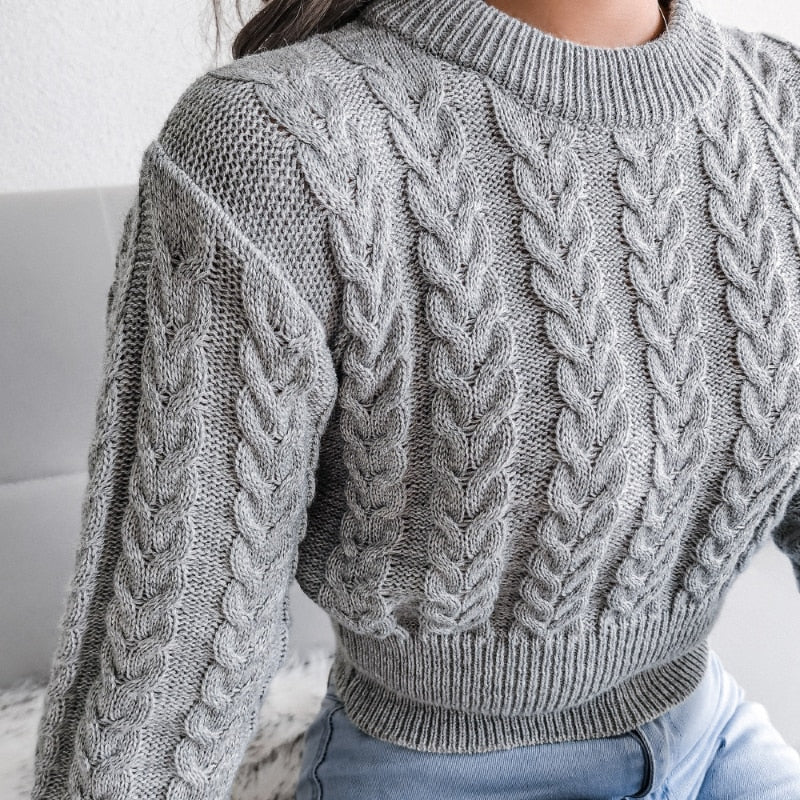Knitted Crop O-Neck Sweater