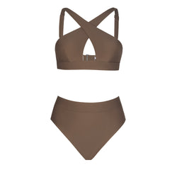 Solid Brown Sexy Two Pieces