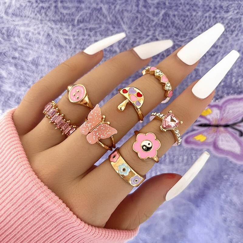 Cute Butterfly Heart Ring Set