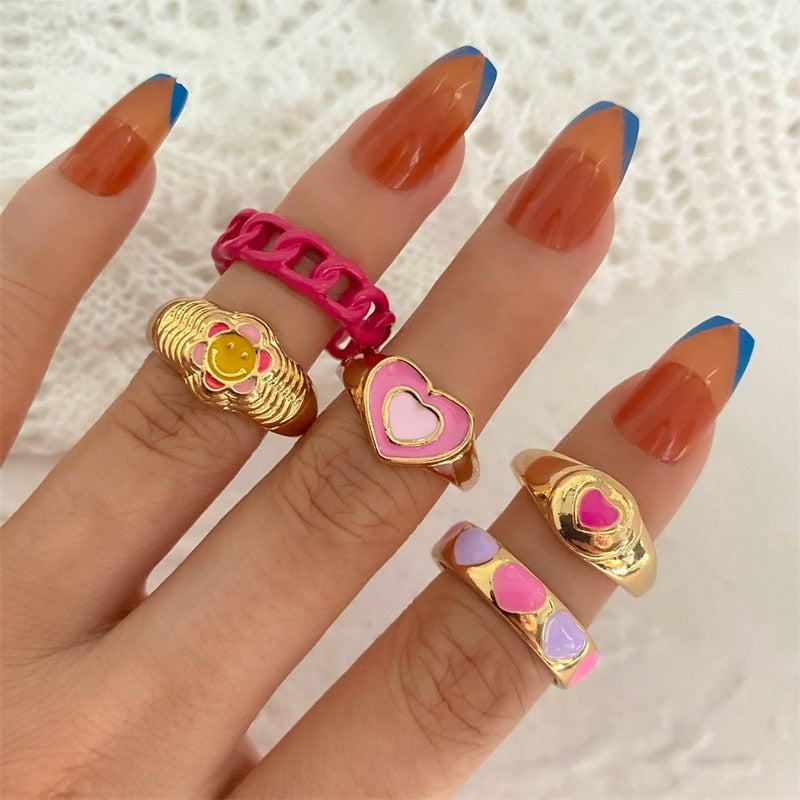 Cute Butterfly Heart Ring Set