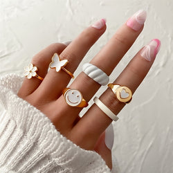 Cute Butterfly Heart Ring Set