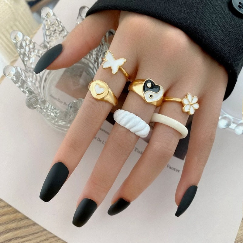 Cute Butterfly Heart Ring Set