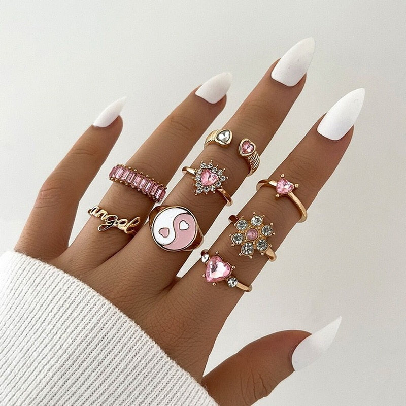 Cute Butterfly Heart Ring Set