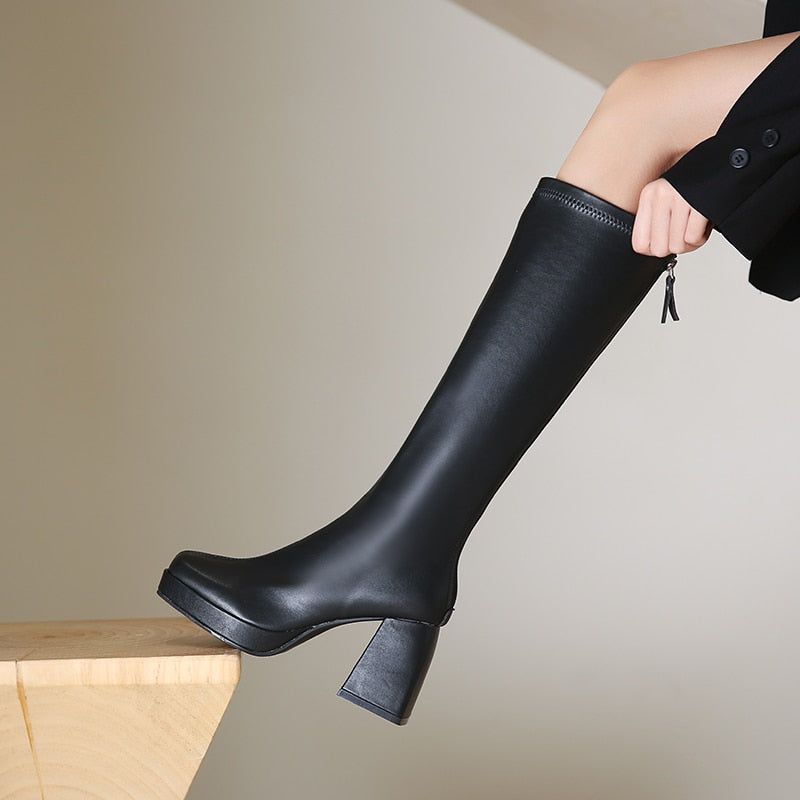 Long Thick-heeled Boots