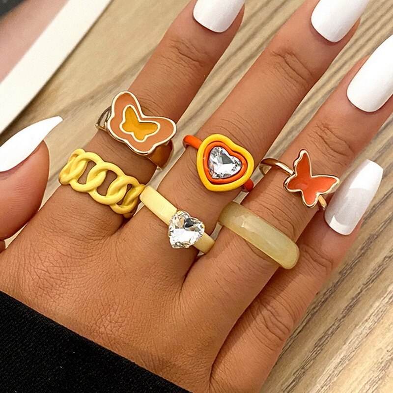 Cute Butterfly Heart Ring Set