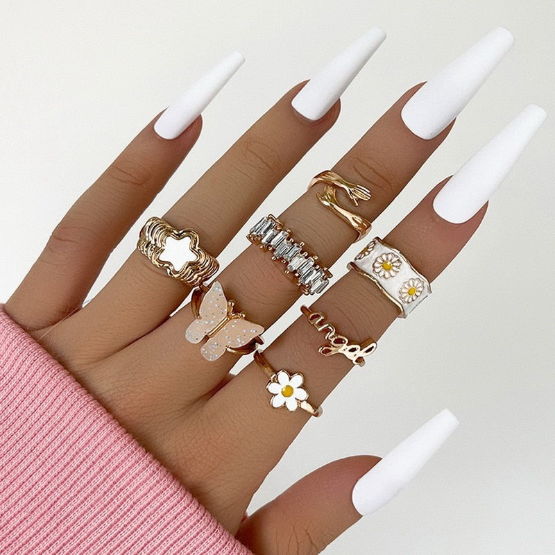 Cute Butterfly Heart Ring Set