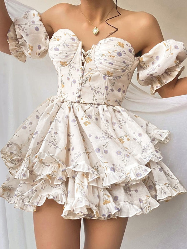 Floral Corset Off Shoulder Mini Dress